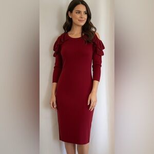 NWT Elegant Burgundy Ruffle Sweater Dress